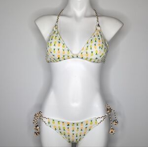 Victoria's Secret Teeny Bikini White Yellow Pineapple Swim Bikini S/M